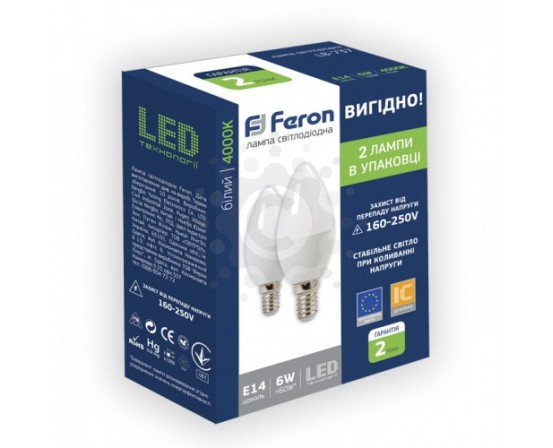 Светодиодная лампа Feron LB-737 6W E14 4000K 2шт/уп 6221