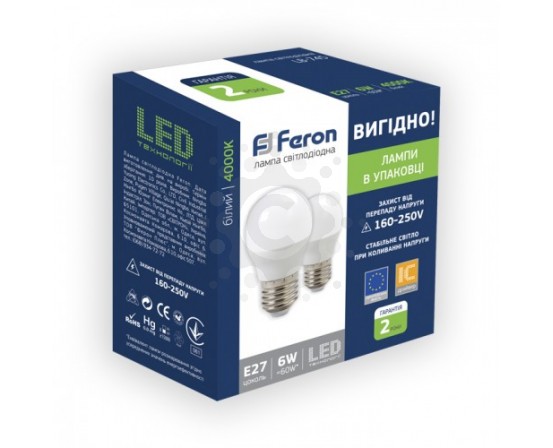 Светодиодная лампа Feron LB-745 6W E27 4000K 2шт/уп 6222