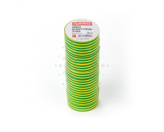 Ізолента APRO 0,14ммx17ммx20м жовто-зелена (універсальна) ET-20YG фото 1