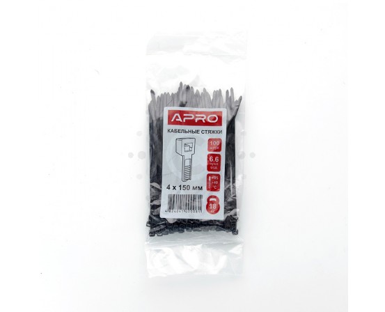 Хомут пластиковый 3,6x250 черный (100 шт.) (универсальный) APRO CT-B36250 фото 1