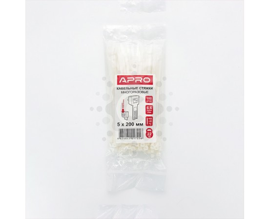 Кабельная стяжка многоразовая 5*400 белая (пач. 100 штук) APRO STM-W5400 фото 1