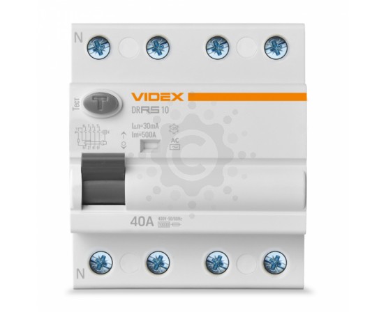 Диференційне реле VIDEX RESIST АС 4п 30мА 10кА 40А VF-RS10-DR4AC40 фото 1