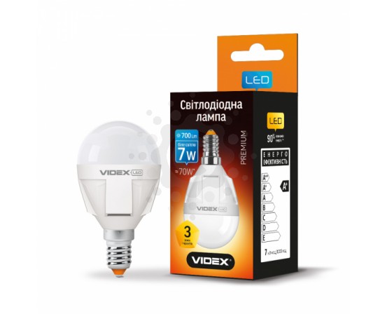 LED лампа VIDEX PREMIUM G45 7W E14 4100K VL-G45-07144