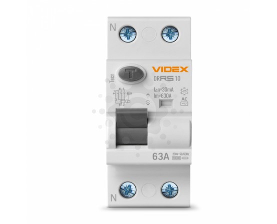Диференційне реле VIDEX RESIST АС 2п 30мА 10кА 63А VF-RS10-DR2AC63 фото 1