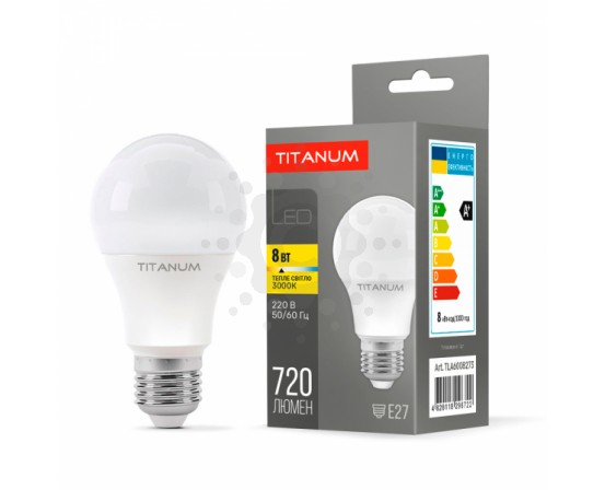 LED лампа TITANUM A60 8W E27 3000K TLA6008273