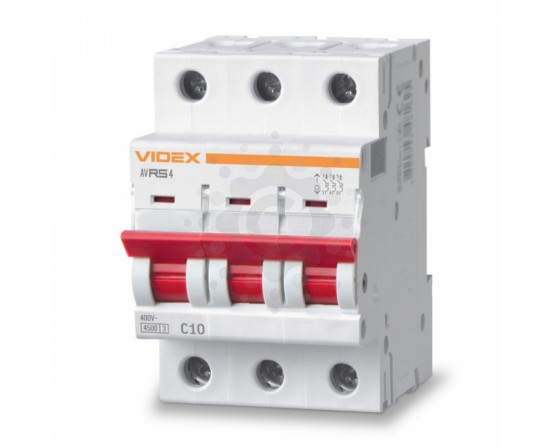 Автоматичний вимикач RS4 3п 10А С 4,5кА VIDEX RESIST VF-RS4-AV3C10