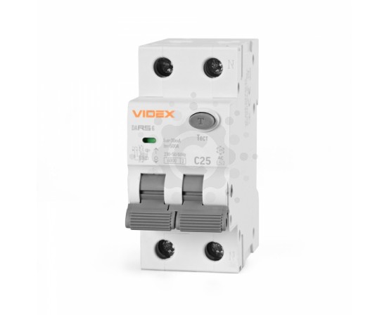 Диференційний автомат VIDEX RESIST АС 2п 30мА 6кА 25А VF-RS6-DA2AC25