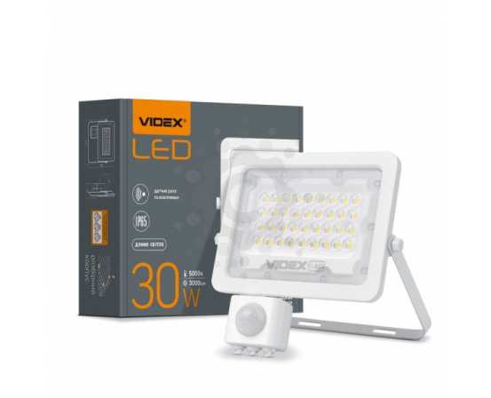 LED прожектор VIDEX F2e 30W 5000K с датчиком движения и освещения VL-F2e305W-S