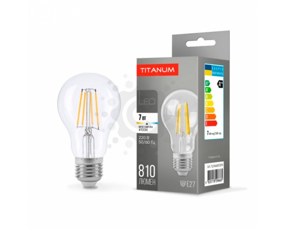 LED лампа TITANUM  Filament A60 7W E27 4100K TLFA6007274