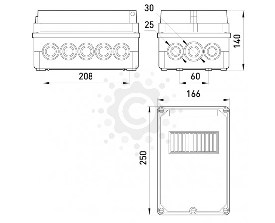 Коробка монтажная пластиковая E.NEXT SW-K-51 IP55 под автоматические выключатели (250*166*140) 061 фото 1