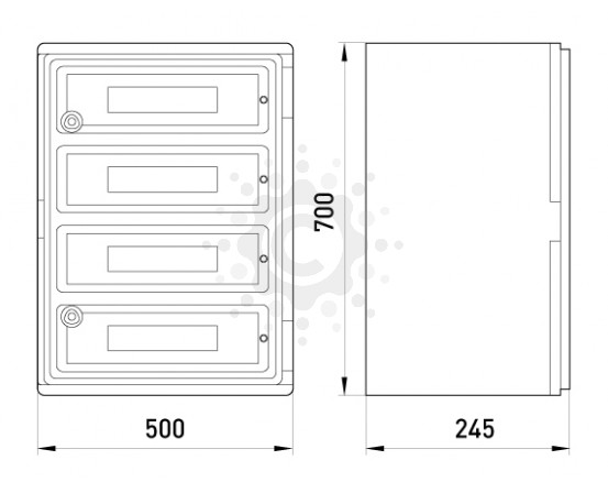 Шкаф ударопрочный из АБС-пластика E.NEXT  e.plbox.500.700.245.88m.blank, 500х700х245мм, IP65 с панелью под 88 модулей CP5106 фото 1