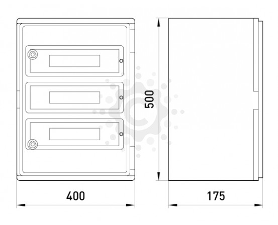 Шкаф ударопрочный из АБС-пластика E.NEXT  e.plbox.400.500.175.54m.tr, 400х500х175мм, IP65 с прозрачной дверцей и панелью под 54 модули CP5114 фото 1