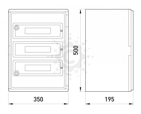 Шкаф ударопрочный из АБС-пластика E.NEXT  e.plbox.350.500.195.45m.tr, 350х500х195мм, IP65 с прозрачной дверцей и панелью под 45 модулей CP5117 фото 1