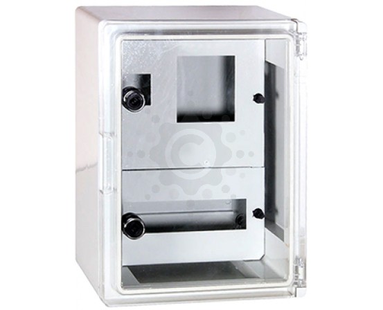 Шкаф ударопрочный из АБС-пластика E.NEXT  e.plbox.250.330.130.1f.2m.tr, 250х330х130мм, IP65 с прозрачной дверцей, панелью под 1 - фазный счетчик и 2 модуля CP5211