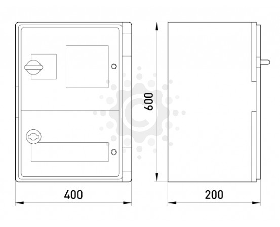 Шкаф ударопрочный из АБС-пластика E.NEXT  e.plbox.400.600.200.3f.20m.tr, 400х600х200мм, IP65 с прозрачной дверцей, панелью под 3 - фазный счетчик и 20 модулей CP5214 фото 1