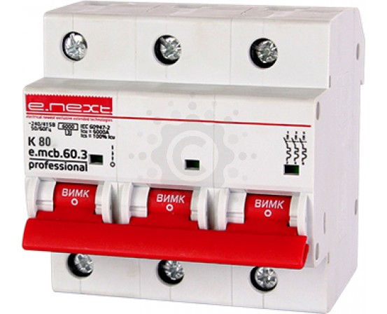 Модульный автоматический выключатель E.NEXT  e.mcb.pro.60.3.K 80 new, 3р, 80А, K, 6кА new p0430006