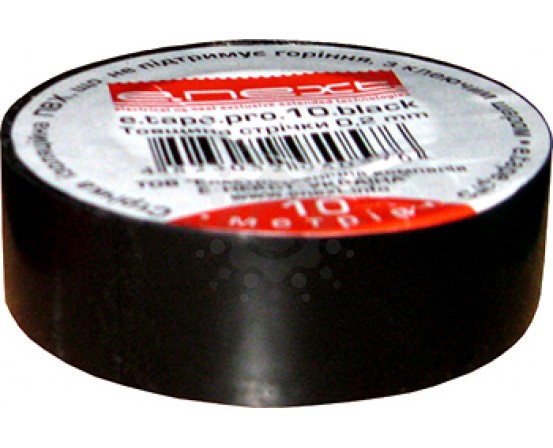 Изолента E.NEXT  e.tape.pro.10.black из самозатухающего ПВХ, черная (10м) p0450006
