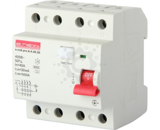 Выключатель дифференциального тока E.NEXT  e.rccb.pro.A.4.40.30, 2р, 16А, 30мА., тип A p080004