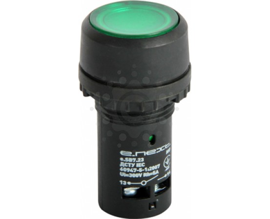 Кнопка E.NEXT e.SB7.23 зеленая с подсветкой NO p0810010