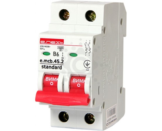Модульный автоматический выключатель E.NEXT  e.mcb.stand.45.2.B6, 2р, 6А, В, 4,5 кА s001015