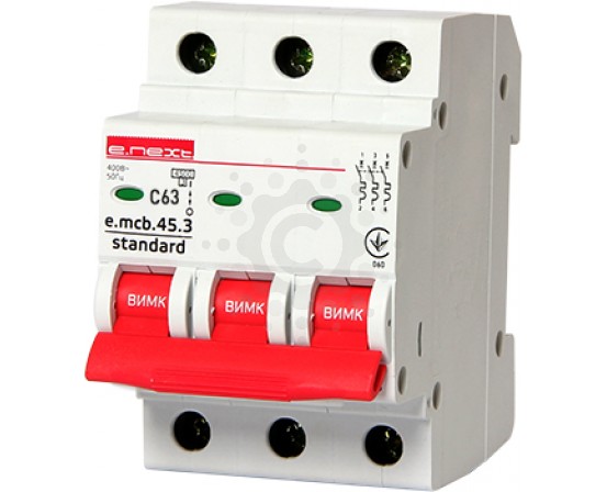 Модульный автоматический выключатель E.NEXT  e.mcb.stand.45.3.C63, 3р, 63А, C, 4,5 кА s002037