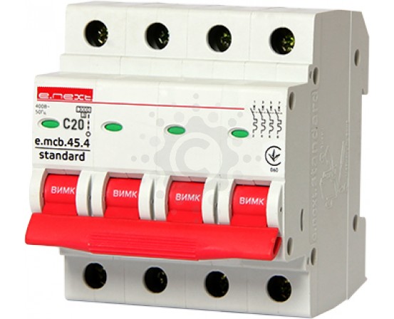 Модульный автоматический выключатель E.NEXT  e.mcb.stand.45.4.C20, 4р, 20А, C, 4,5 кА s002048