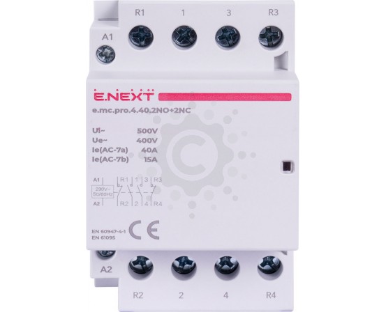 Модульний контактор e.mc.pro.4.40.2NO+2NC, 4р, 40А, 2NO+2NC, 220В p005230 фото 1