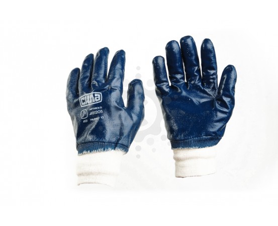 Перчатки СИЛА с нитриловым покрытием р10 (синие, манжет)  481205