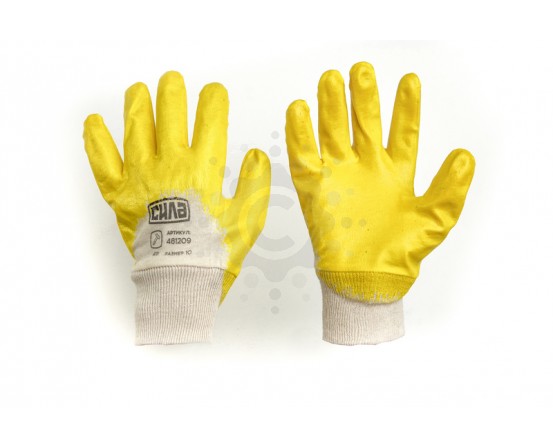 Перчатки с нитриловым покрытием р10 (желтые с хеддером) СИЛА 481207