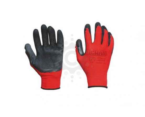 Перчатки СИЛА с вспененным латексным покрытием р10 (красный+черный)  481218