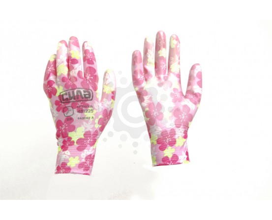 Перчатки с полиуретановым покрытием р7 (цветные садовые манжет) СИЛА 481223