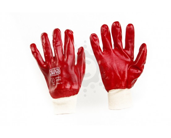 Перчатки СИЛА с ПВХ покрытием р10 (красные манжет с хеддером)  481213