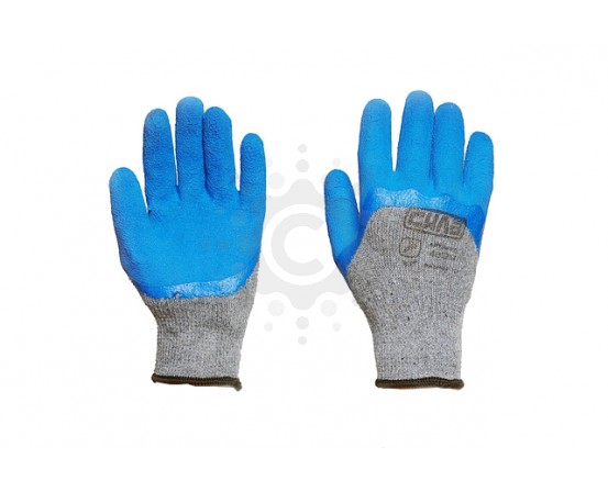 Перчатки СИЛА с вспененным латексным покрытием р10 (серый+синий)  481217