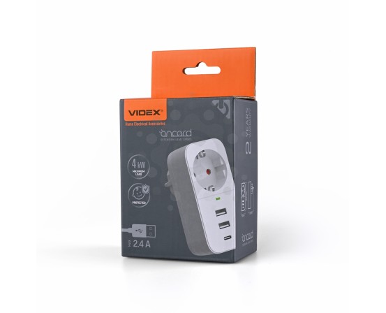 Сетевой адаптер VIDEX ONCORD с/з 1п 2.4A 2USB+USB-C White VF-AD1G2U1C-W